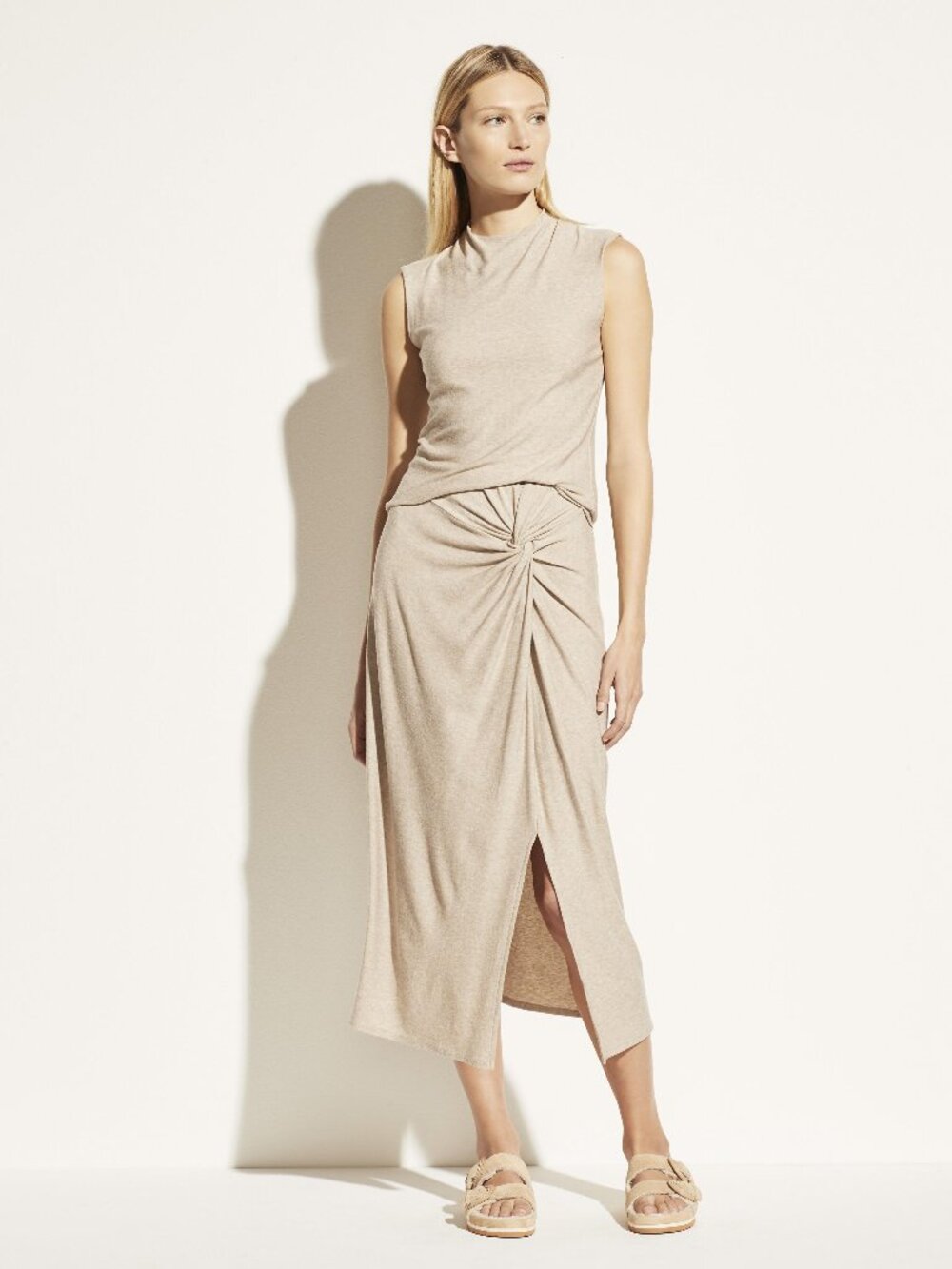 VINCE Front Knot Slit Skirt Oatmeal Beige Light Weight Size X-Small New Tag $245
